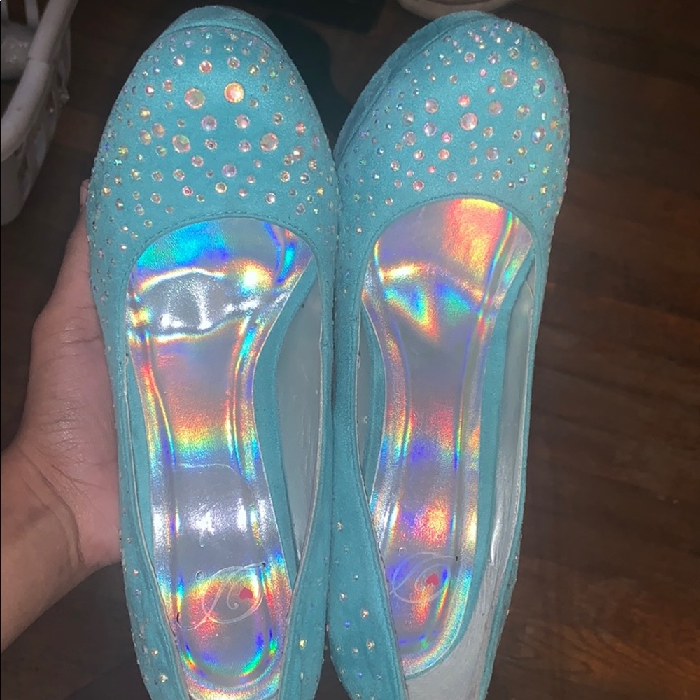 Teal Colored Rhinestone Heels